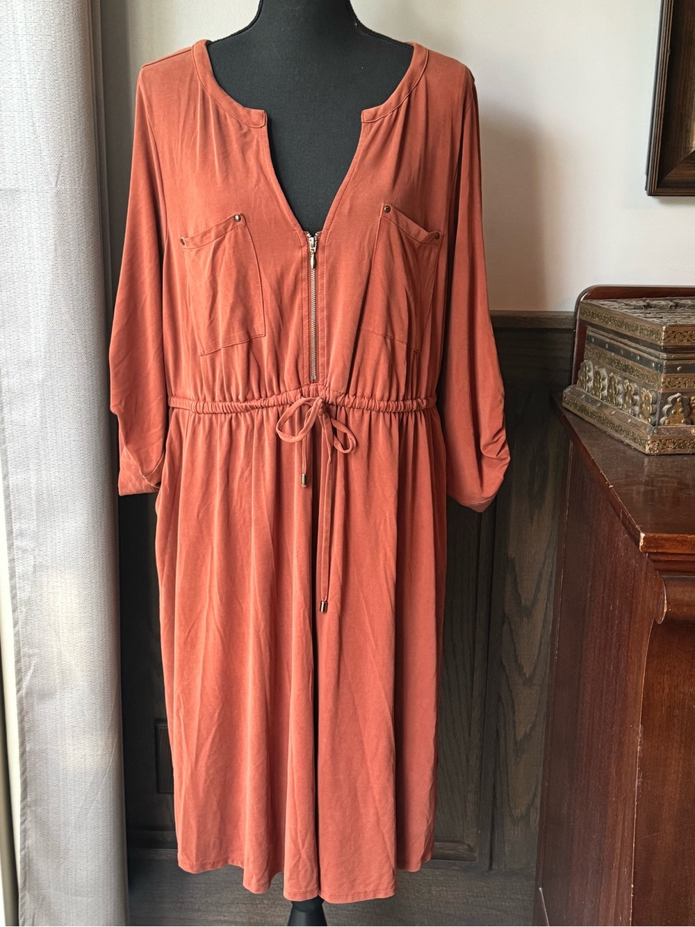 Torrid Rust Zip-Front Drawstring Dress size 2 EUC - Picture 2 of 8